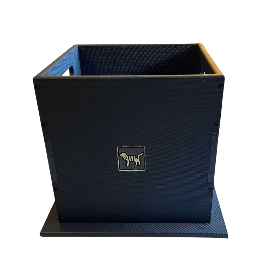 Black plastic feeding box for dog training confidence reactivity scentwork